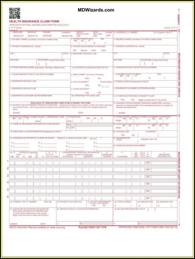 Free Blank Cms 1500 Claim Form Free Blank Cms 1500 Claim Form