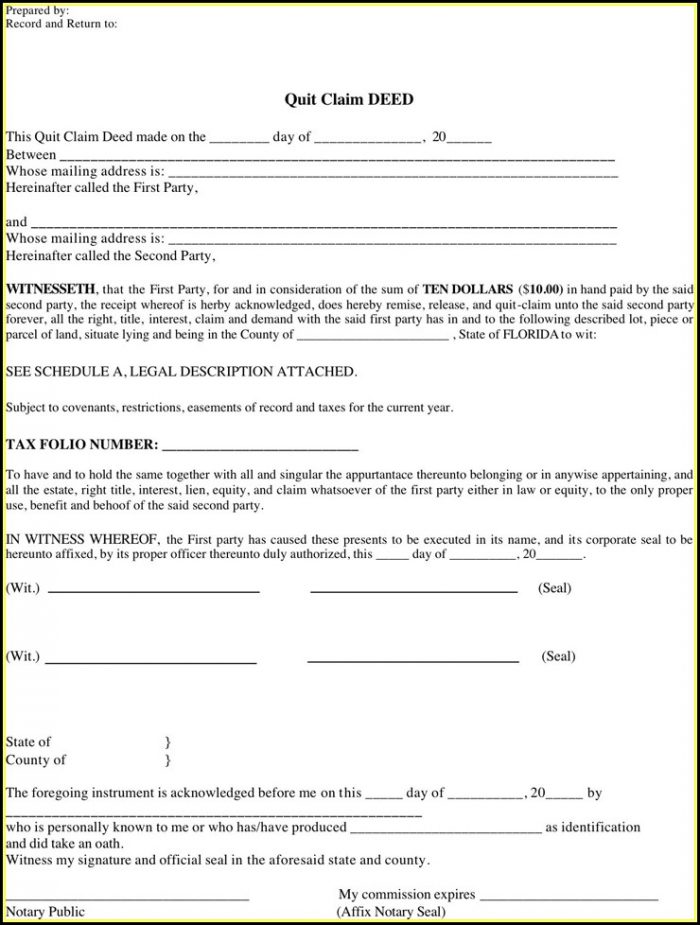 Free Blank Quit Claim Deed Form Florida Free Blank Quit Claim Deed Form Florida