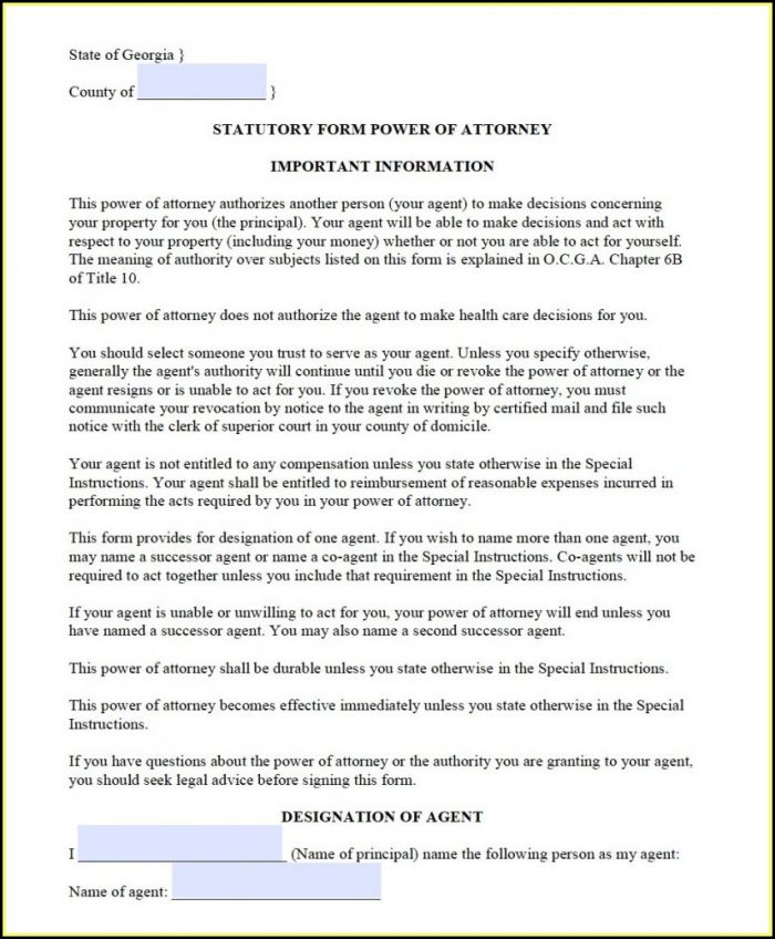 Free Durable Power Of Attorney Form Georgia Free Durable Power Of Attorney Form Georgia