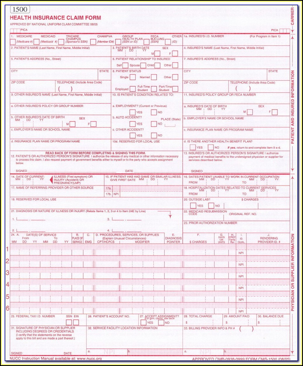 Free Fillable Cms 1500 Claim Form Pdf