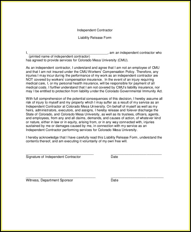 Free Liability Release Form Template Free Liability Release Form Template