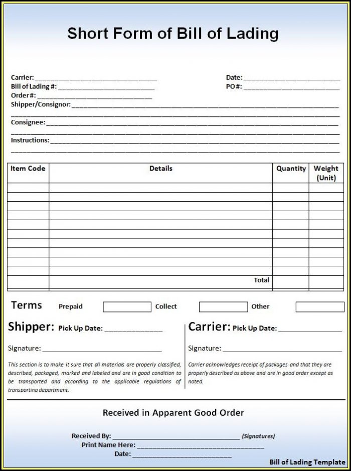 Free Printable Bill Of Lading Form Free Printable Bill Of Lading Form