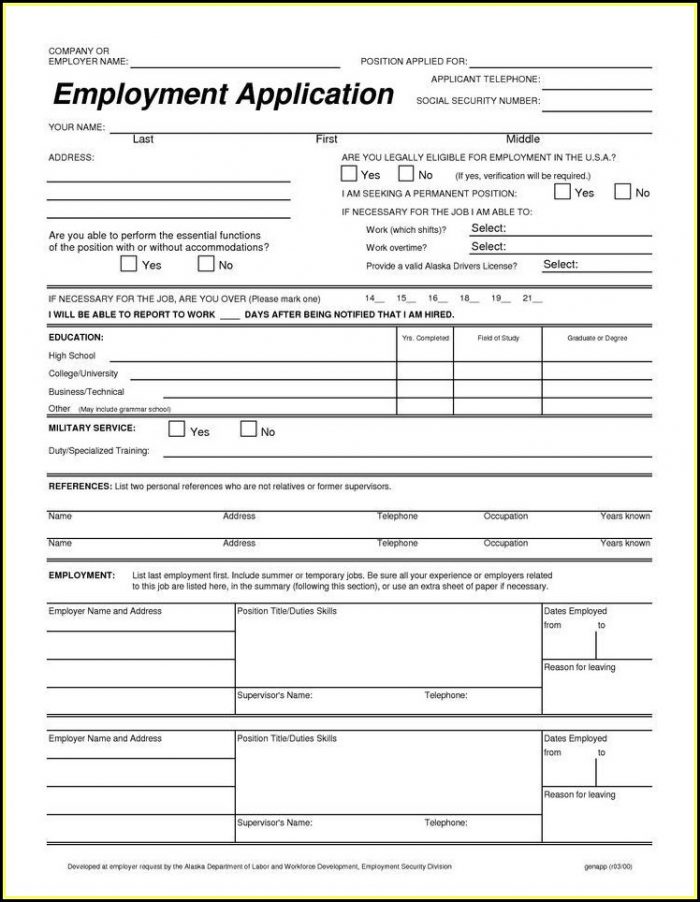 Free Printable Blank Employment Application Form Free Printable Blank Employment Application Form