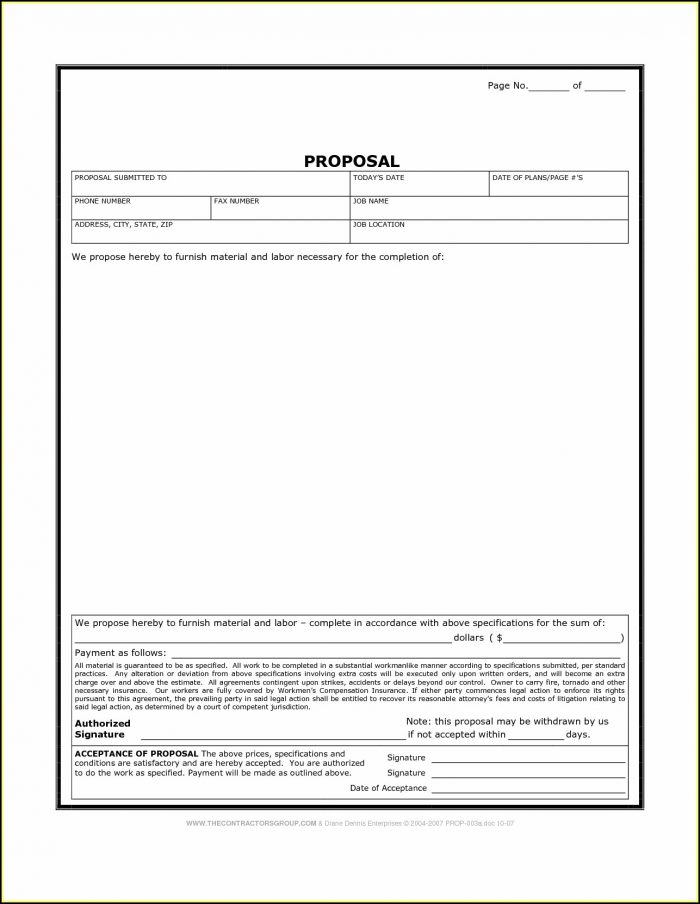 Free Printable Construction Proposal Forms Free Printable Construction Proposal Forms