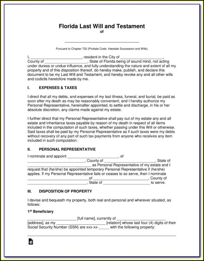 Free Printable Florida Last Will And Testament Form Free Printable Florida Last Will And Testament Form