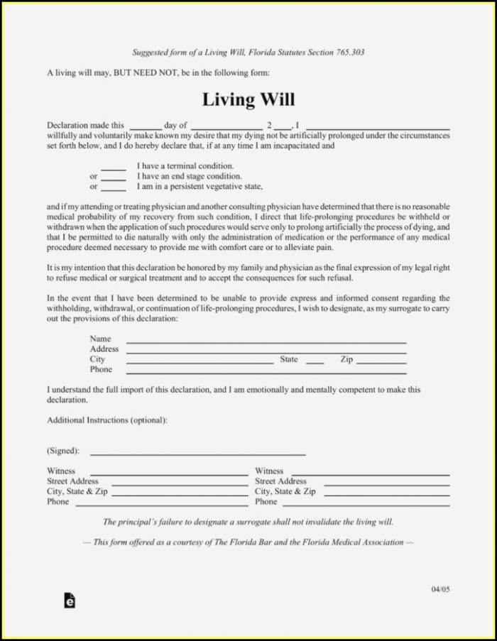 Free Printable Living Will Forms Florida Free Printable Living Will Forms Florida