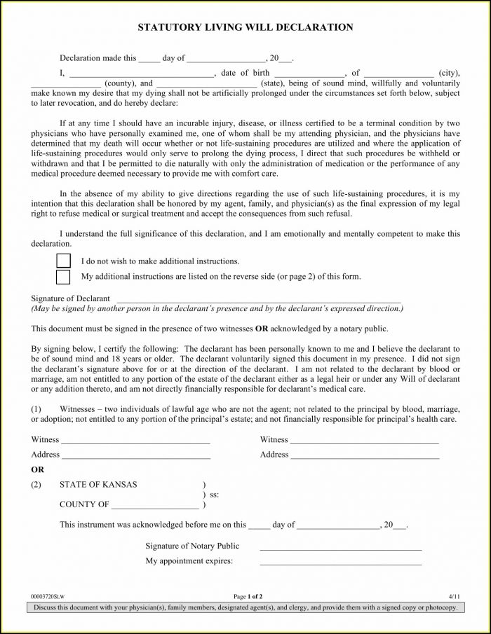 Free Printable Living Will Forms For Kansas Free Printable Living Will Forms For Kansas