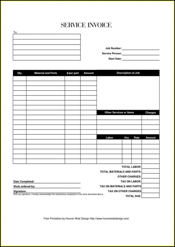 Free Printable Service Invoice Forms Free Printable Service Invoice Forms