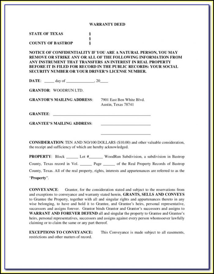 Free Texas Warranty Deed Form With Vendor's Lien Free Texas Warranty Deed Form With Vendor's Lien