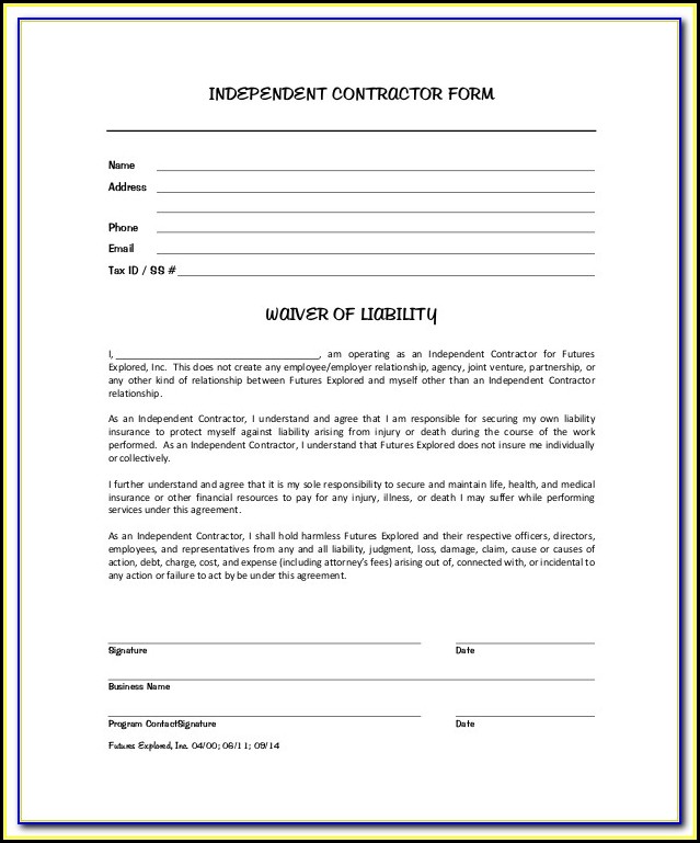 Uninsured Contractor Waiver Form Template