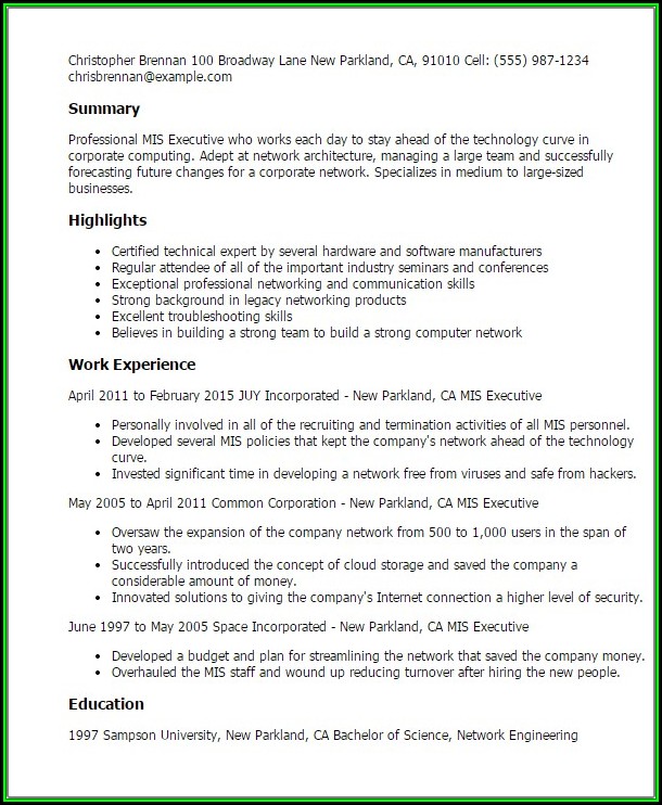 Mis Executive Resume Format In Word Mis Executive Resume Format In Word