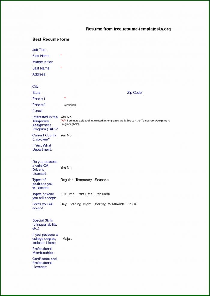 Resume Blank Form Free Download Resume Blank Form Free Download