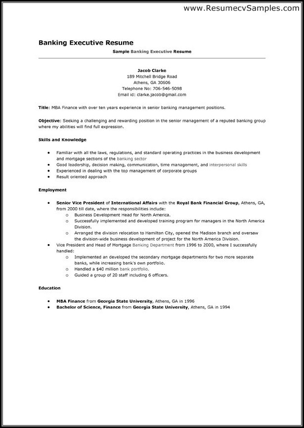 Resume Examples For Banking Jobs Resume Examples For Banking Jobs