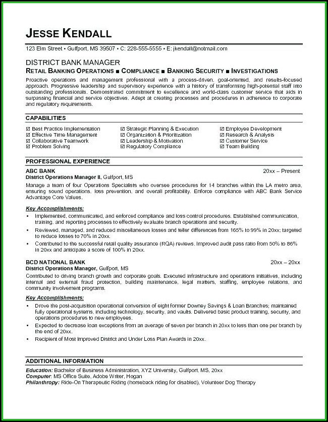 Resume Examples For Banking Resume Examples For Banking