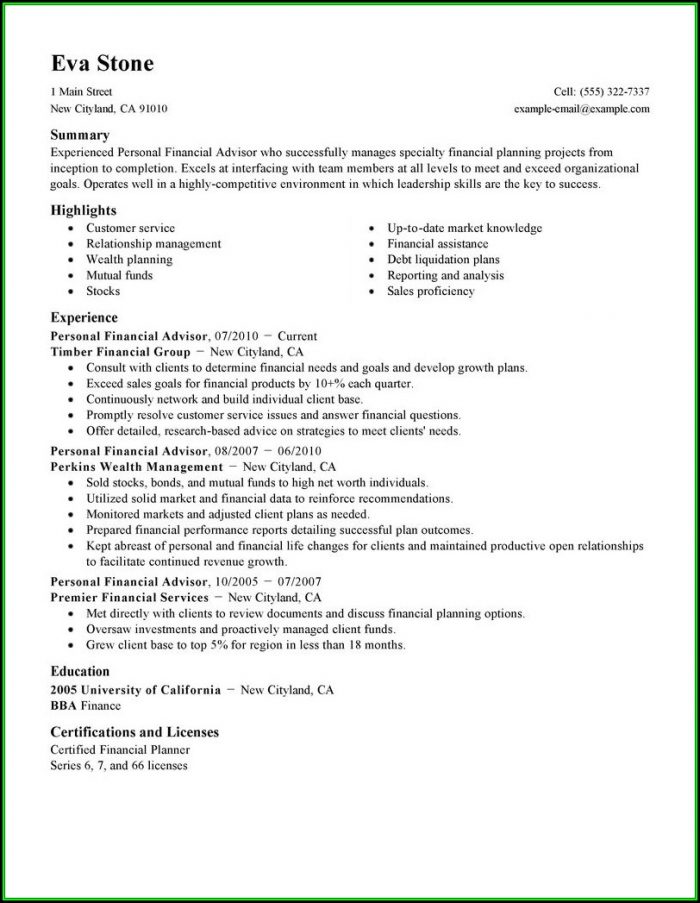 Resume For Financial Advisor Trainee Resume For Financial Advisor Trainee