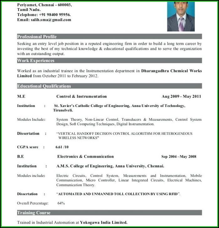 Resume For Freshers Engineers Doc Resume For Freshers Engineers Doc