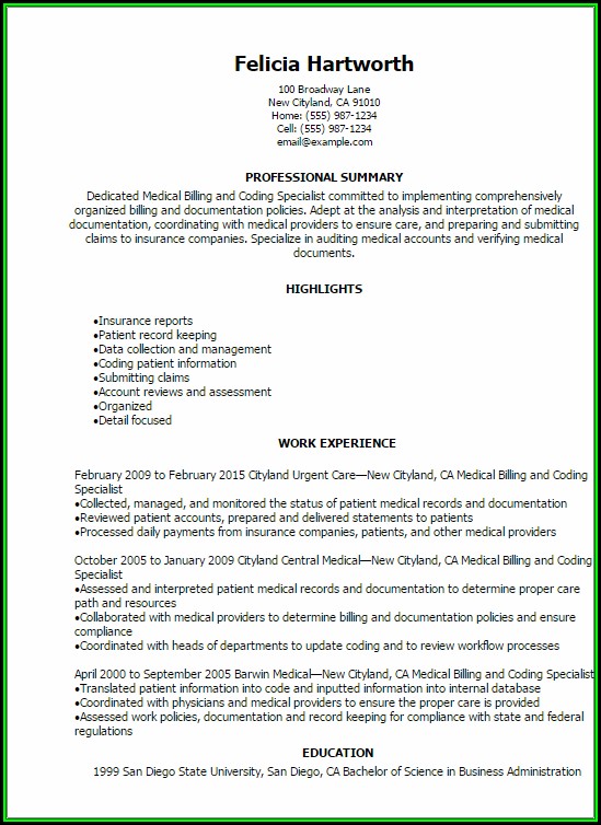 Resume For Medical Billing And Coding Specialist Resume For Medical Billing And Coding Specialist