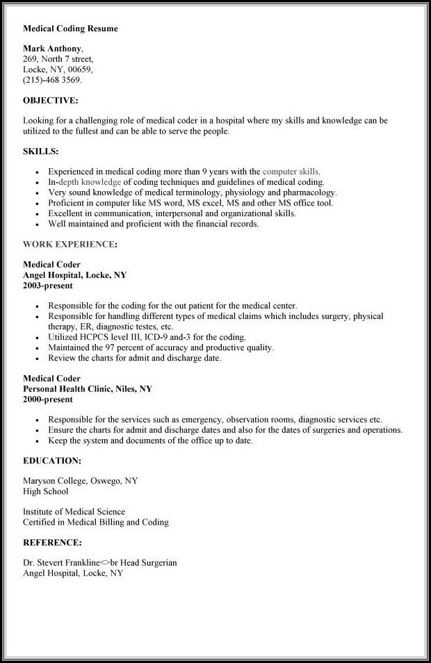 Resume For Medical Billing And Coding With Experience Resume For Medical Billing And Coding With Experience