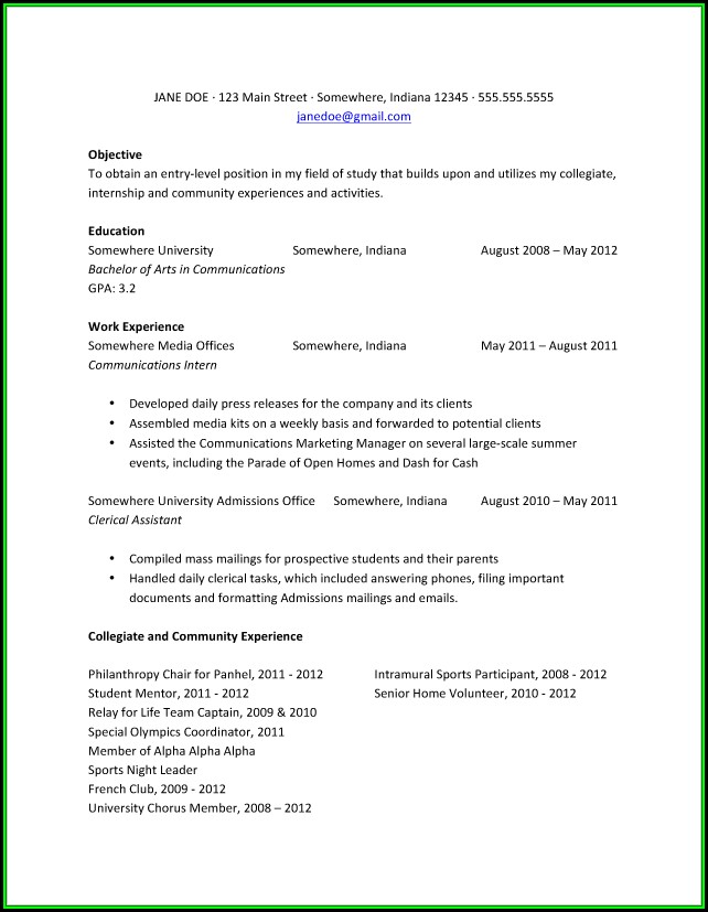 Resume For New College Graduate Template Resume For New College Graduate Template