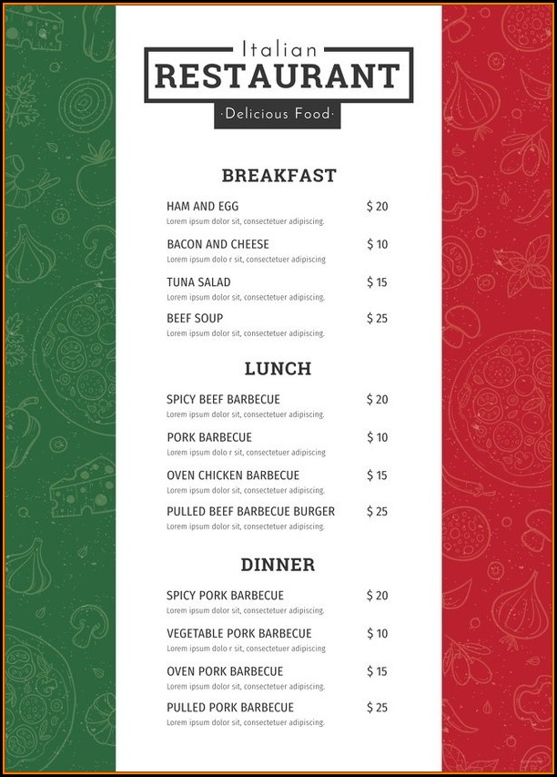 Italian Menu Templates For Word Italian Menu Templates For Word