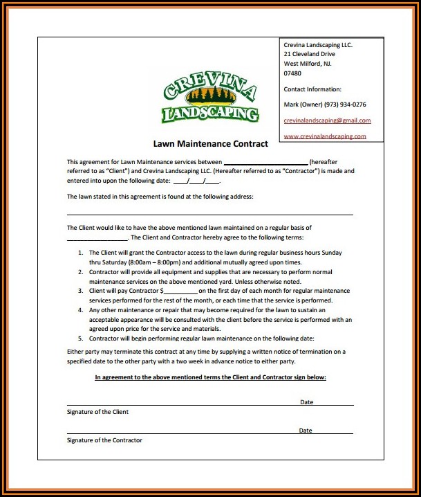Lawn Mowing Contract Template Lawn Mowing Contract Template