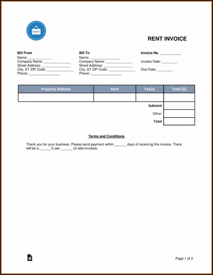 Monthly Rent Invoice Template Monthly Rent Invoice Template