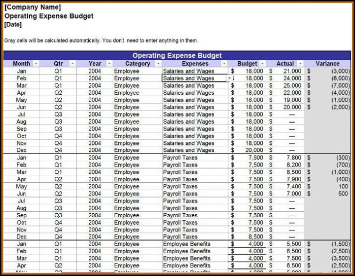 Operating Budget Template For Small Business Operating Budget Template For Small Business