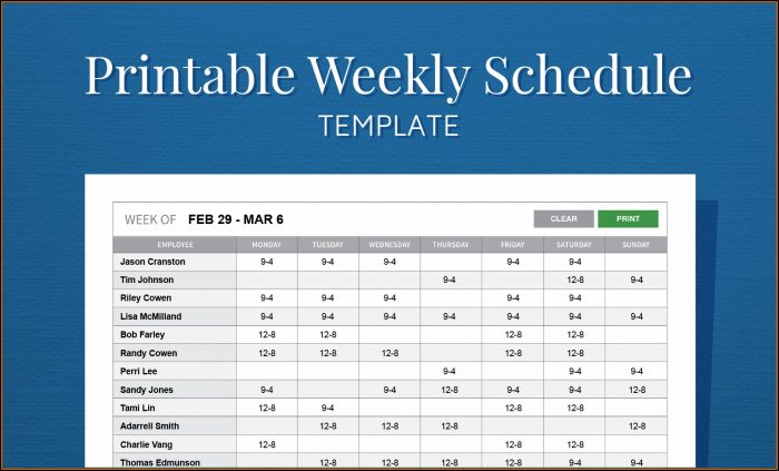 Printable Employee Work Schedule Template Printable Employee Work Schedule Template