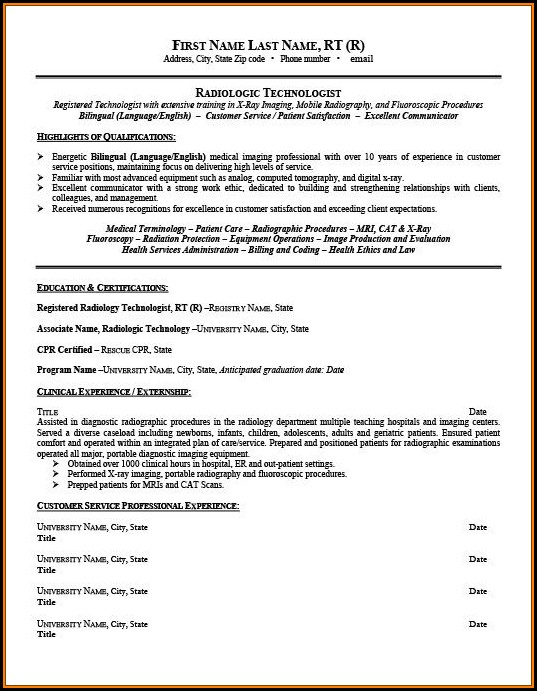 Radiologic Technologist Student Resume Template Radiologic Technologist Student Resume Template