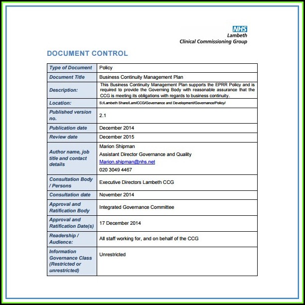 Business Continuity And Disaster Recovery Plan Template Business Continuity And Disaster Recovery Plan Template