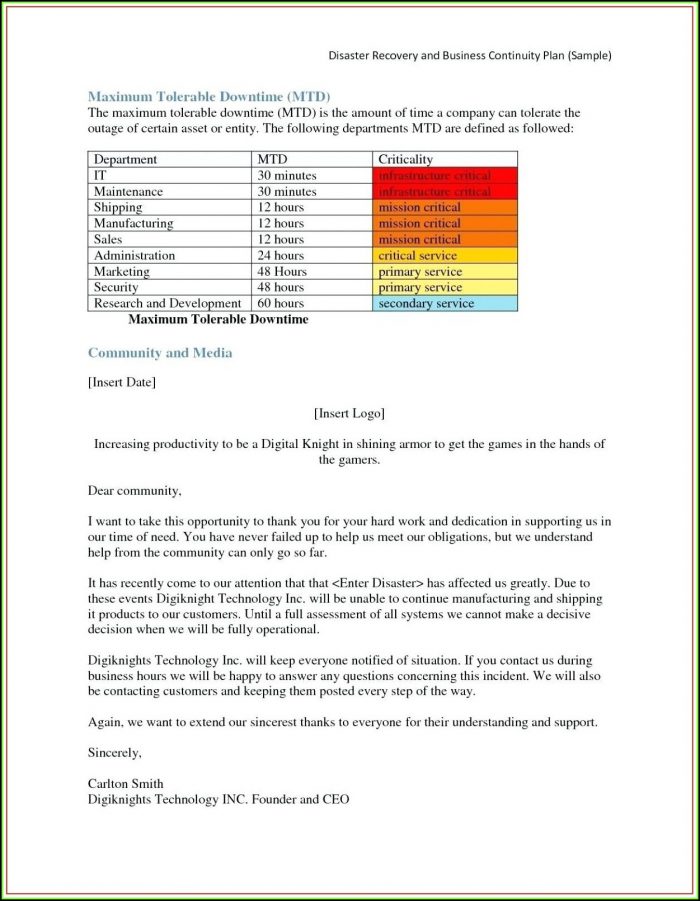 Business Continuity Disaster Recovery Plan Samples Business Continuity Disaster Recovery Plan Samples