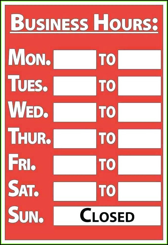 Business Hours Sign Template Excel Business Hours Sign Template Excel