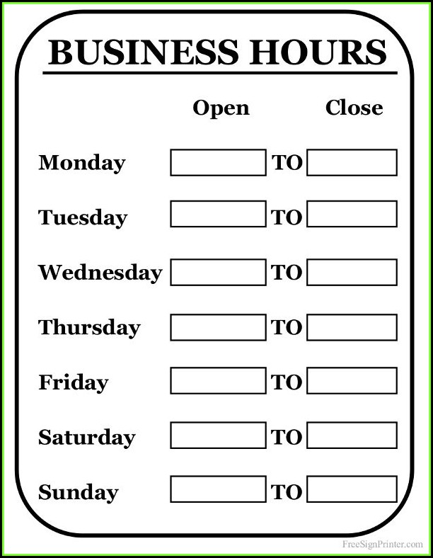 Business Hours Sign Template Free Business Hours Sign Template Free