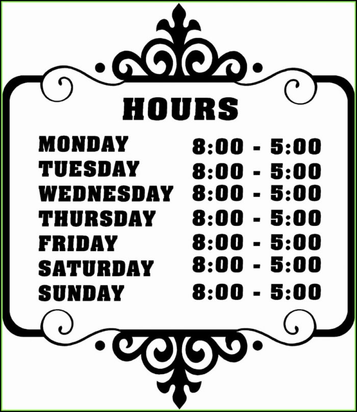 Business Hours Sign Template Word Business Hours Sign Template Word