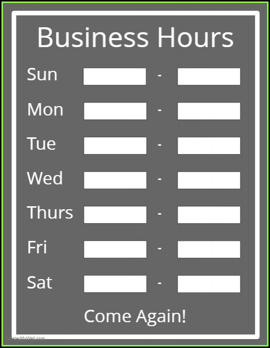 Business Hours Sign Template Business Hours Sign Template