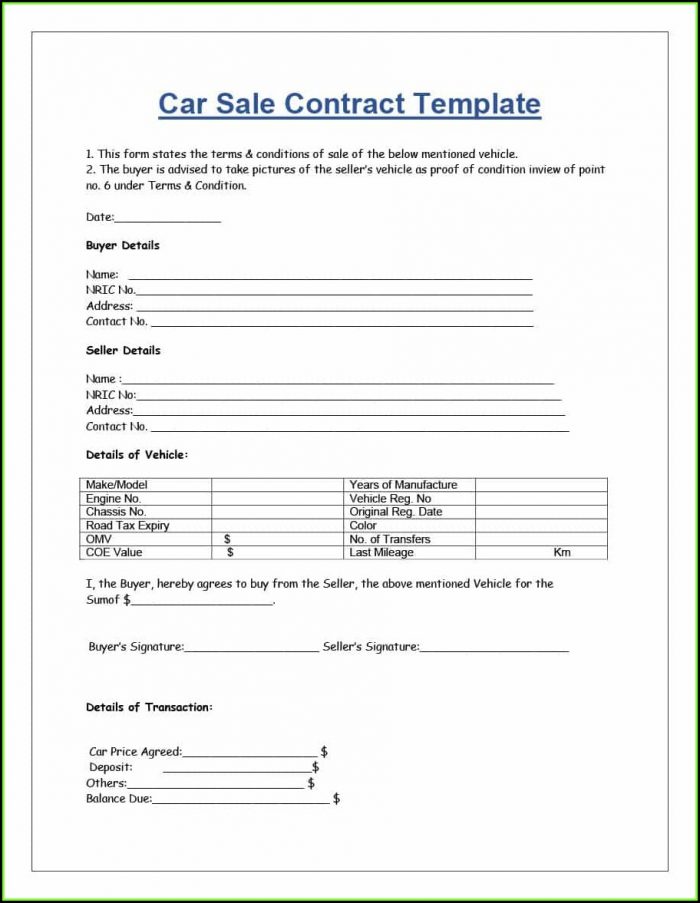 Car Purchase Agreement Template Word Car Purchase Agreement Template Word