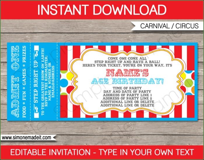 Carnival Ticket Invitation Template Free Carnival Ticket Invitation Template Free