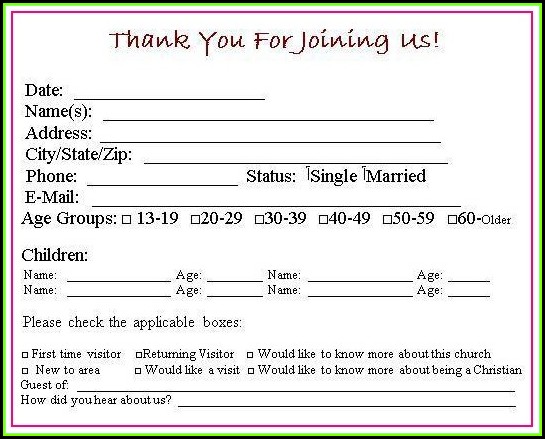 Church First Time Visitor Card Template Church First Time Visitor Card Template