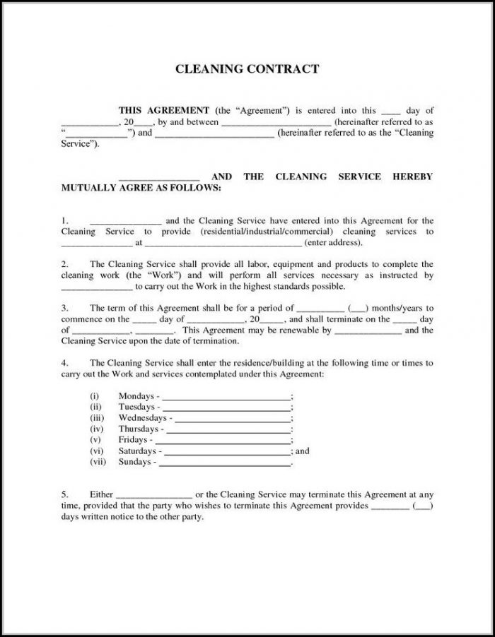 Cleaning Contract Template Nz Cleaning Contract Template Nz