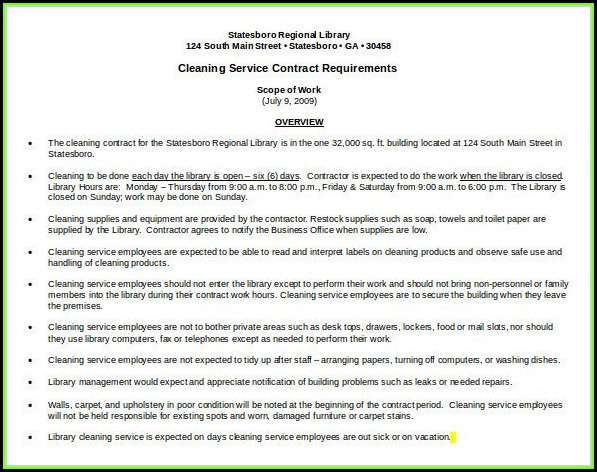 Cleaning Contract Template Pdf Cleaning Contract Template Pdf