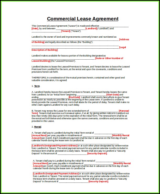 Commercial Property Lease Agreement Template Word Commercial Property Lease Agreement Template Word