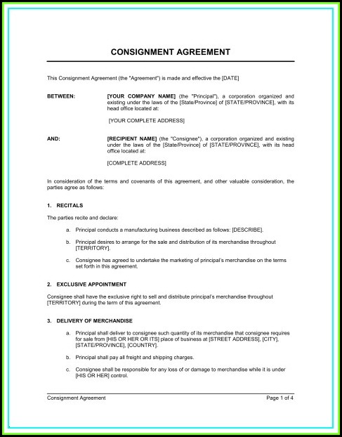 Consignment Agreement Template Australia Consignment Agreement Template Australia