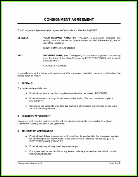 Consignment Agreement Template Word Consignment Agreement Template Word