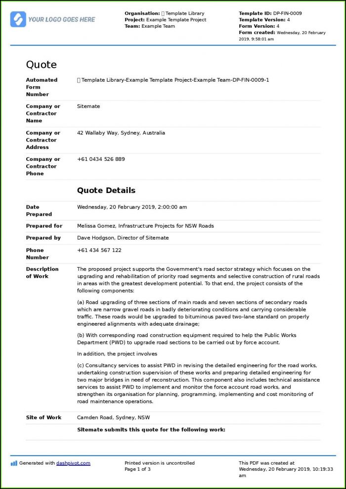 Construction Quote Template Free Construction Quote Template Free