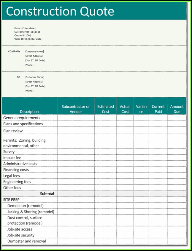 Construction Quote Template Construction Quote Template
