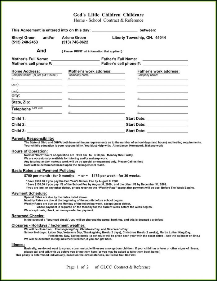 Daycare Contract Template Canada Daycare Contract Template Canada