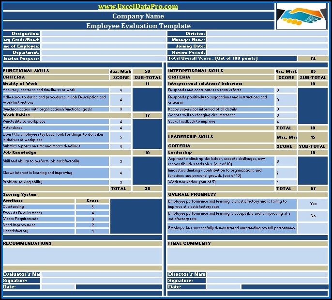 Employee Performance Review Template Excel Employee Performance Review Template Excel