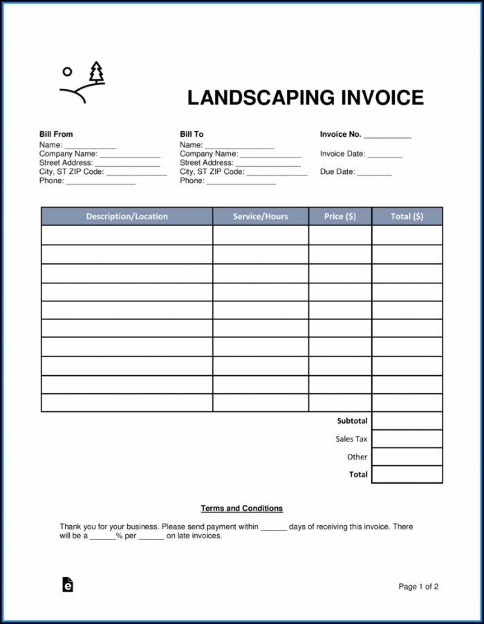 Fillable Landscaping Invoice Template Fillable Landscaping Invoice Template