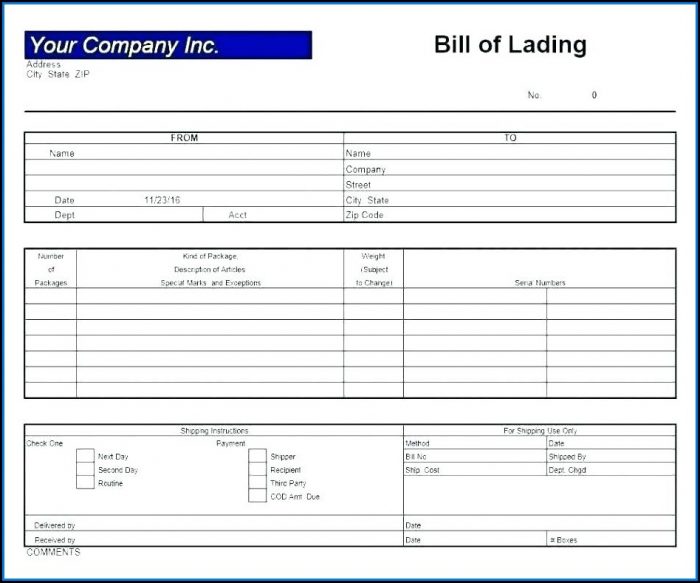 Free Bill Of Lading Template Canada Free Bill Of Lading Template Canada