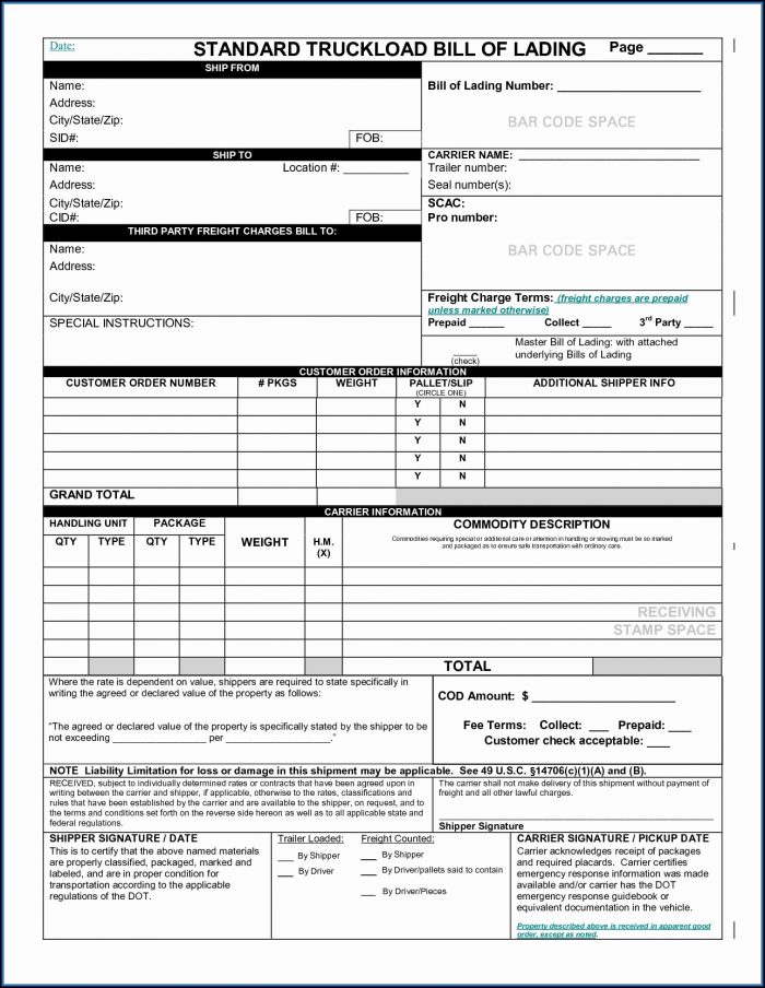Free Bill Of Lading Template Downloads Free Bill Of Lading Template Downloads
